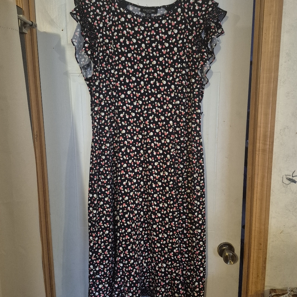 Perceptions Black and Pink Heart Print Midi Dress